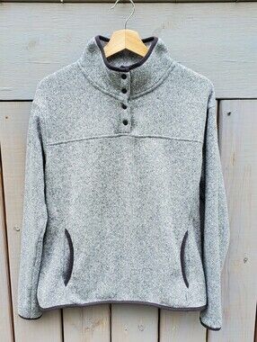 Eddie Bauer Women's Fleece 1/4 Snap Pullover Sweatshirt Sz LG Gray GUC Hiking